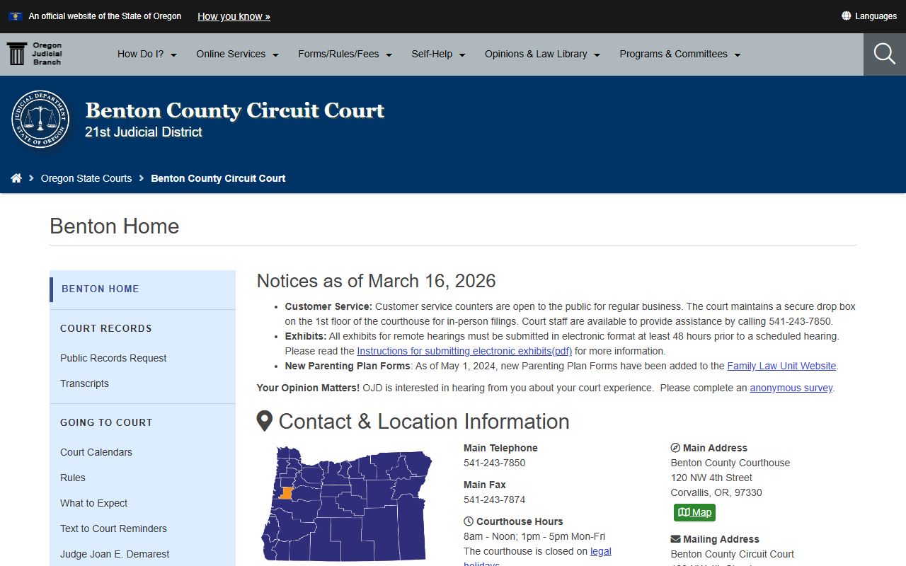Benton County Circuit Court dissolution of marriage filings