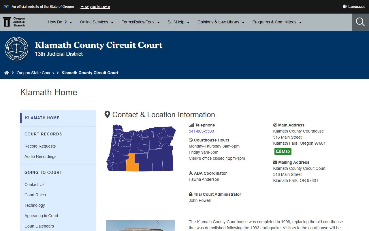 Klamath County Circuit Court dissolution of marriage records