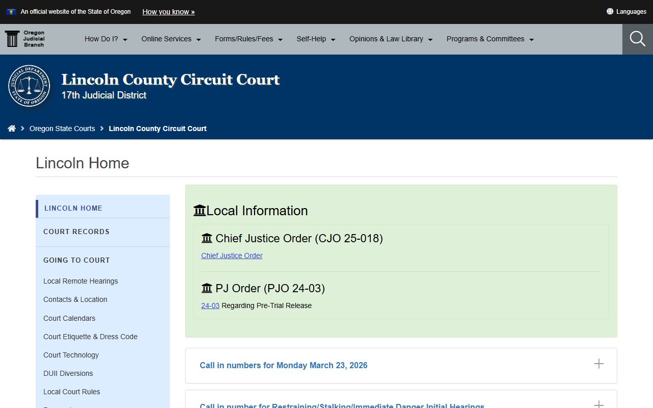 Lincoln County Circuit Court dissolution of marriage records