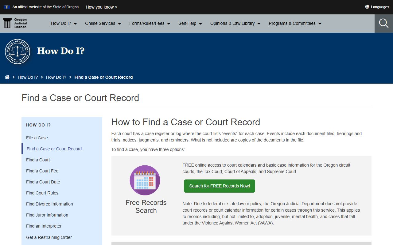 Oregon Judicial Department resources for finding Gresham dissolution of marriage records